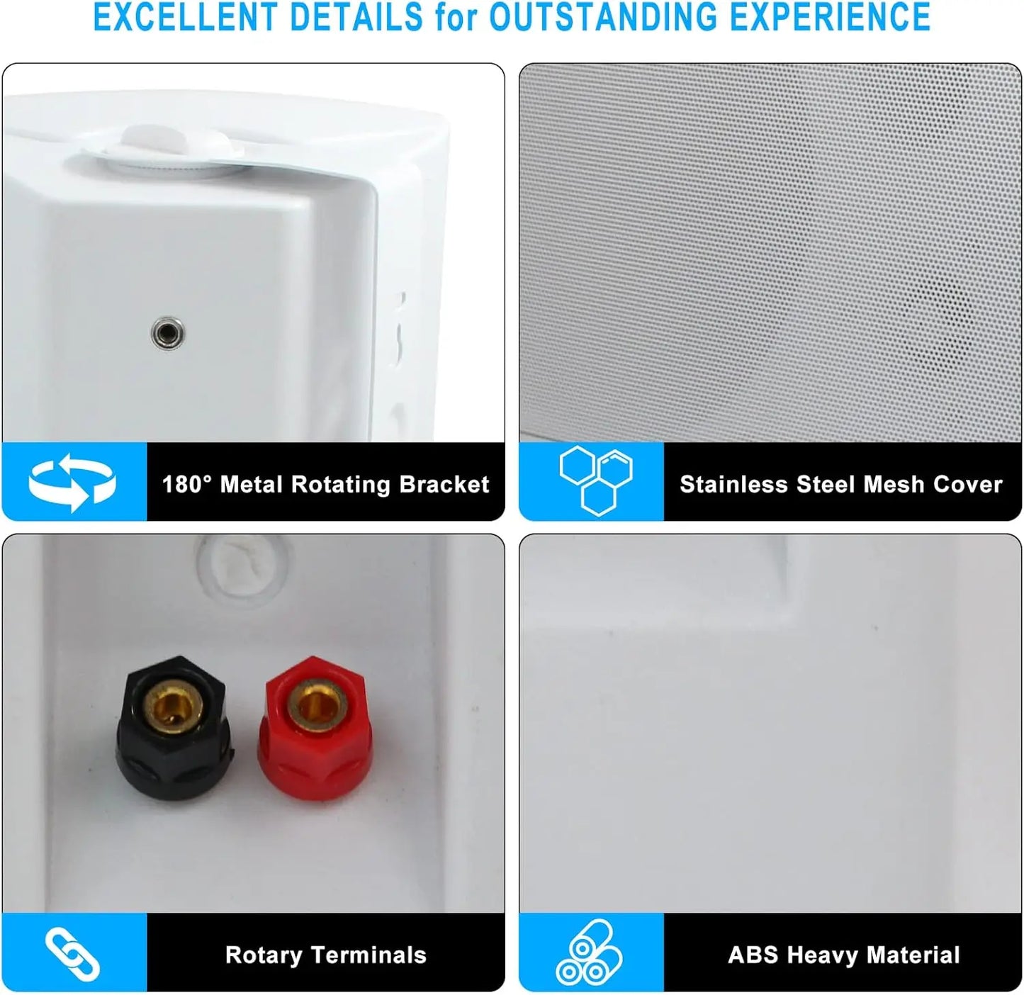 Herdio 6.5 Inch Outdoor Speaker 800W Waterproof Passive Wall Mounted Stereo Bass for Easy Installation in Patio Pool Yard