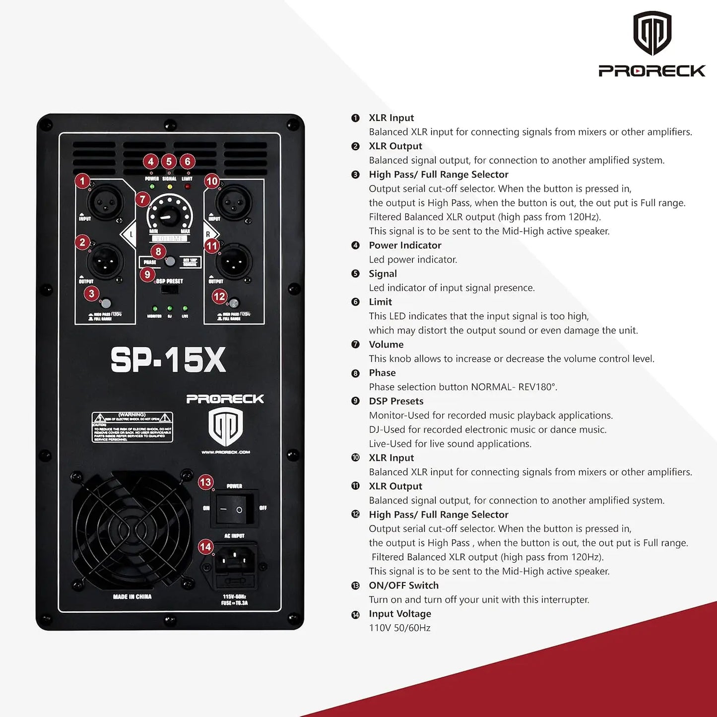 Active Powered PA Subwoofer 15 Inch 2000W PMPO Class-D Amplifier 3 DSP Presets Bass Reinforcement(ONE SUBWOOFER）