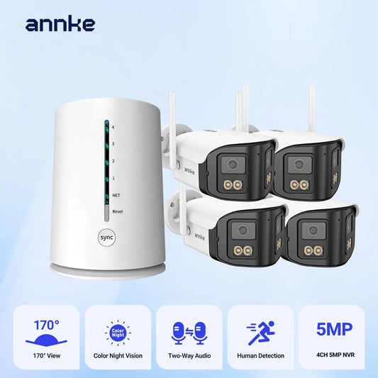 Wireless Security Camera System 4CH NVR 4MP Dual Lens WiFi6 Outdoor CCTV Kit Home Surveillance with Alexa