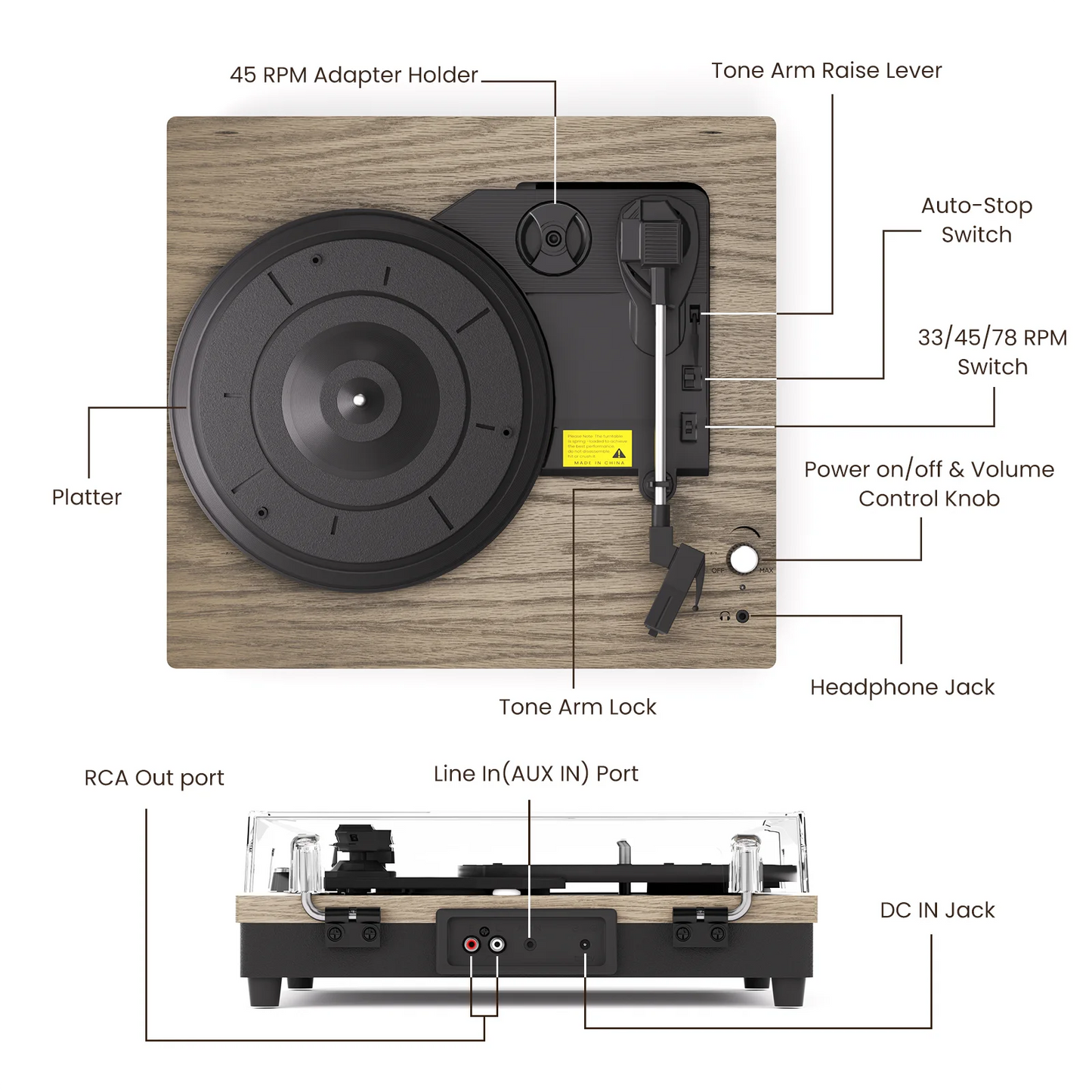Record Player Portable Suitcase Audio with Built-in Speakers, 3-Speed Vinyl Spinne