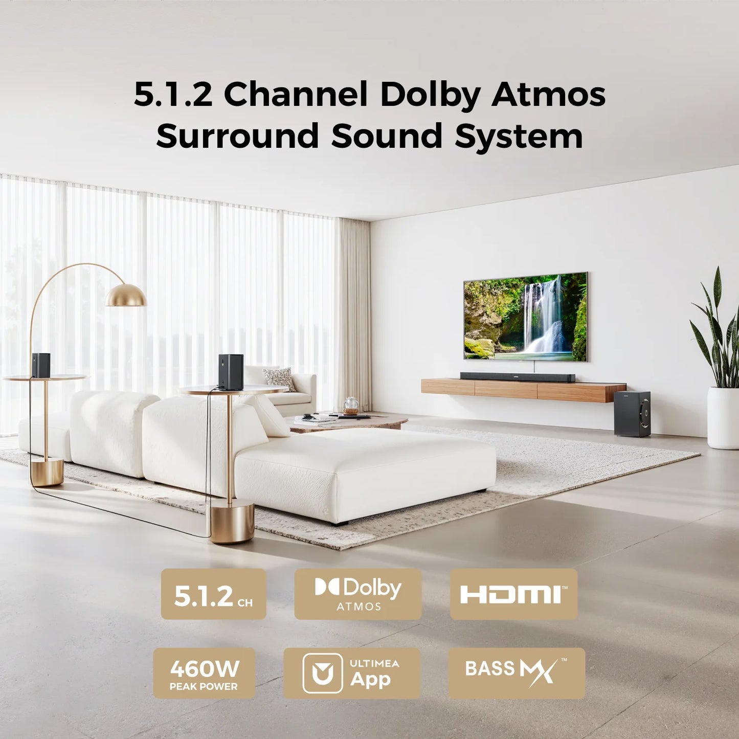 460W 5.1.2ch Sound Bar with Dolby Atmos, Surround Sound Home Theater System for TV with 2 Surround Speakers, APP Control