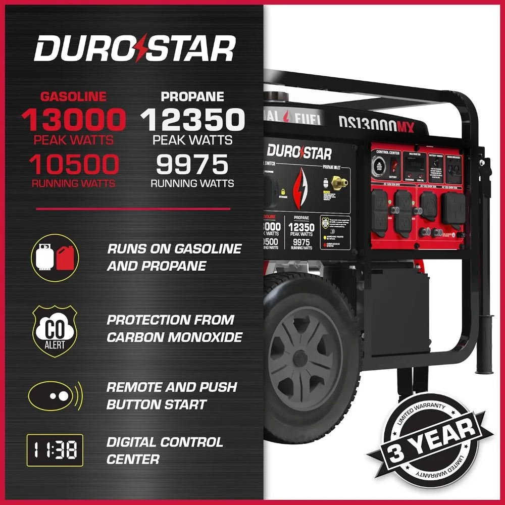 500cc 13000-Watt Dual Fuel Generator: Gas/Propane, Remote Start, Home/RV/Emergency Power