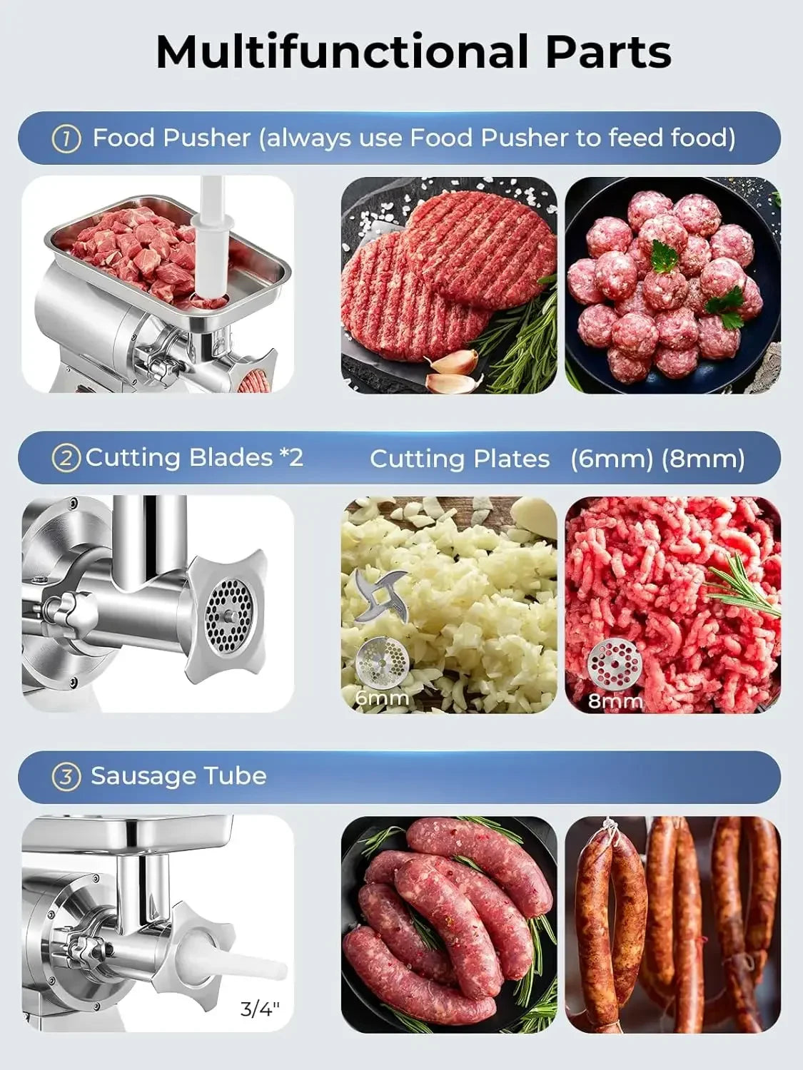 Commercial Meat Grinder, 1100W Electric Meat Grinder Heavy Duty, 330LBS/H Meat Mincer with 2 Blades, 2 Cutting Plates, Sausage T
