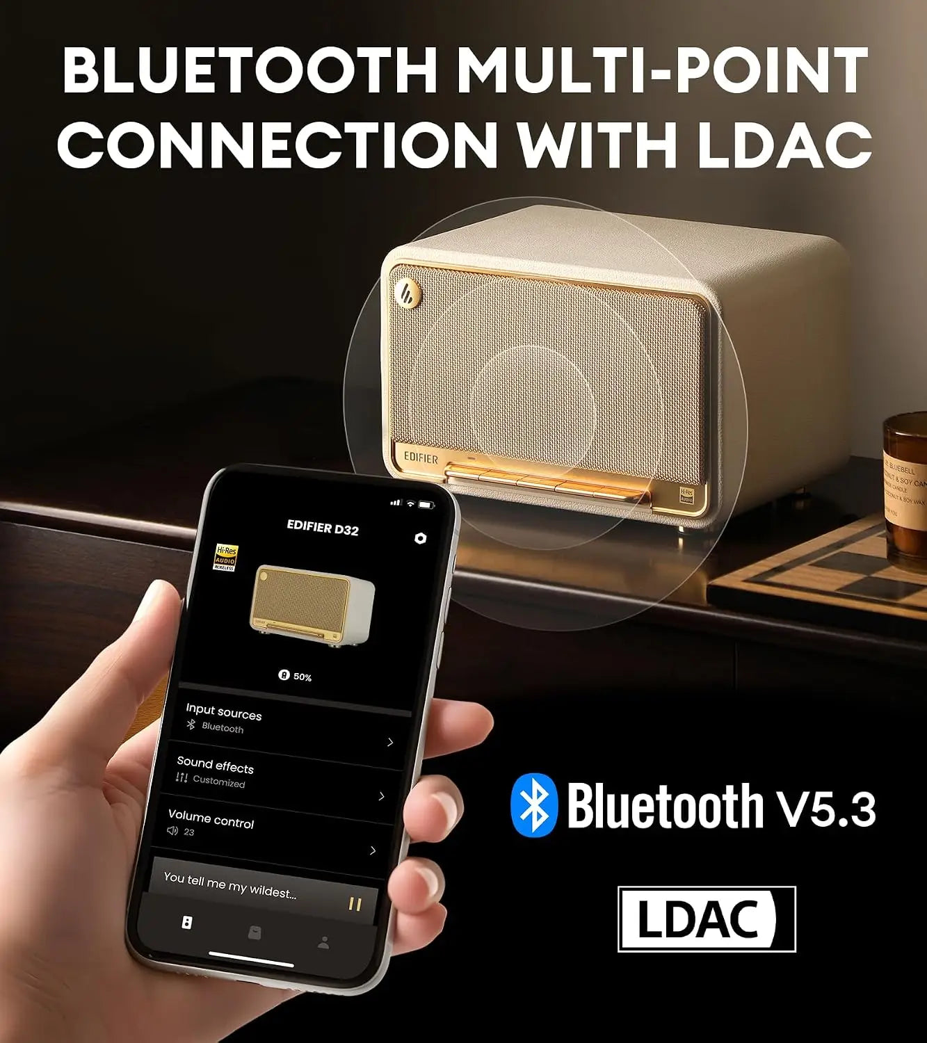Hi-Res Tabletop Wireless Speaker, LDAC, Bluetooth 5.3, 60W, 11h Playtime, APP Control
