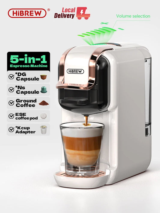 5 in 1 Multiple Capsule Coffee Machine Hot/Cold DG Cappuccino Nes Small Capsule ESE Pod Ground Coffee Cafeteria 20Bar H2B