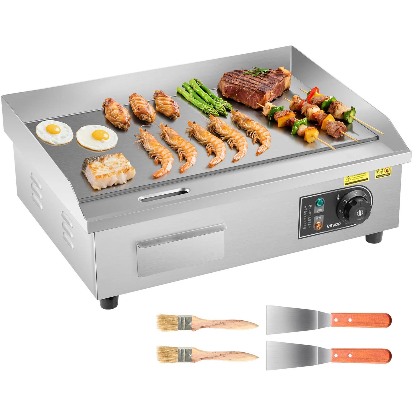 Commercial Electric Griddle 50-300°C Adjustable Temp Control, Stainless Steel Countertop Flat Top Grill for Steak Panc