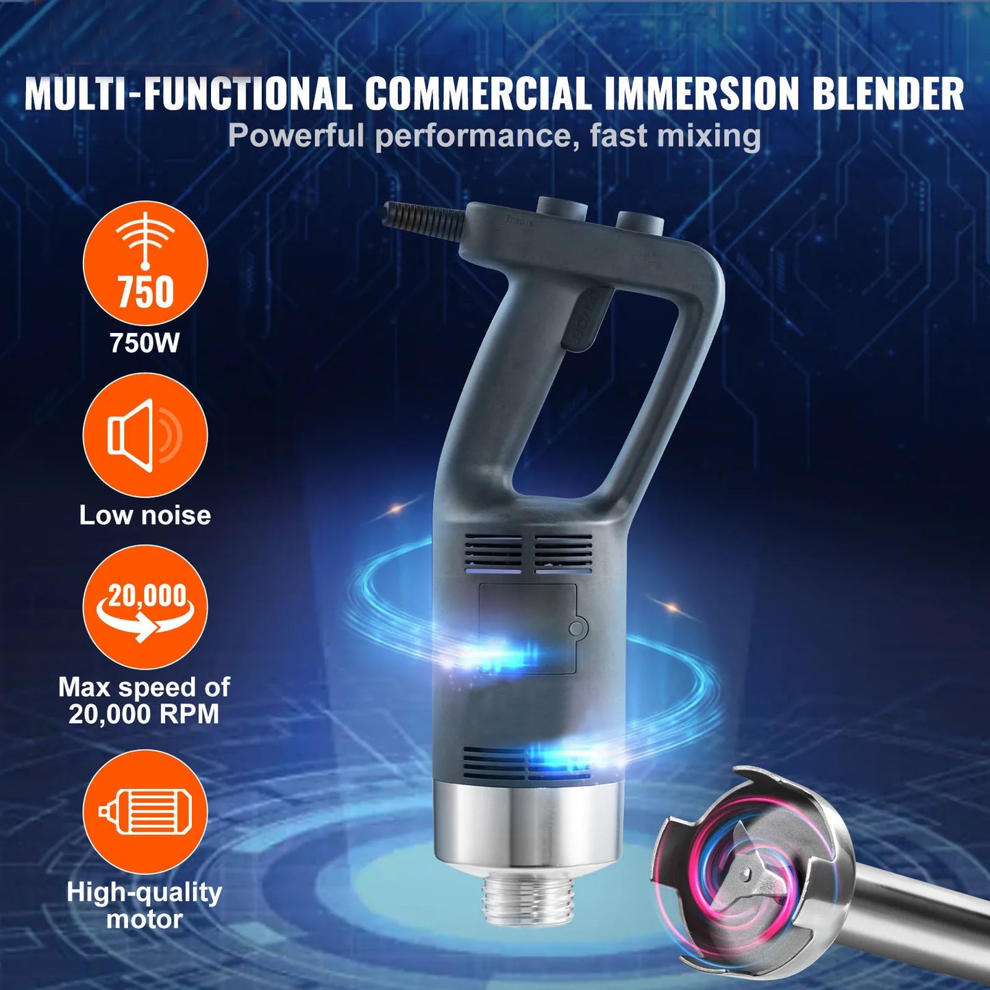 16" Commercial Immersion Blender Heavy Duty Hand Mixer Multi-Purpose Portable Mixer for Soup Smoothie Puree Baby Food