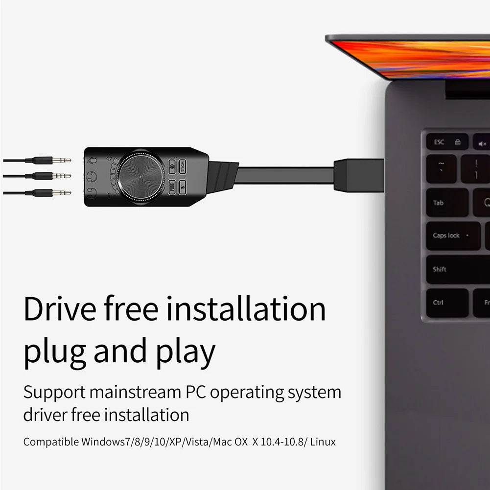 GS3 7.1 Channel Sound Card Converter Adapter External USB Audio Headset Audio Jack Cable Adapter Switch Volume for PC