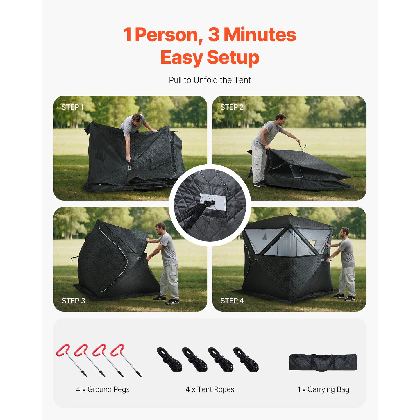Outdoor Sauna Tent Pro Portable Steam & Dry Sauna for 4 Persons Heavy-Duty Oxford Cloth & Carbon Steel for Camping Home