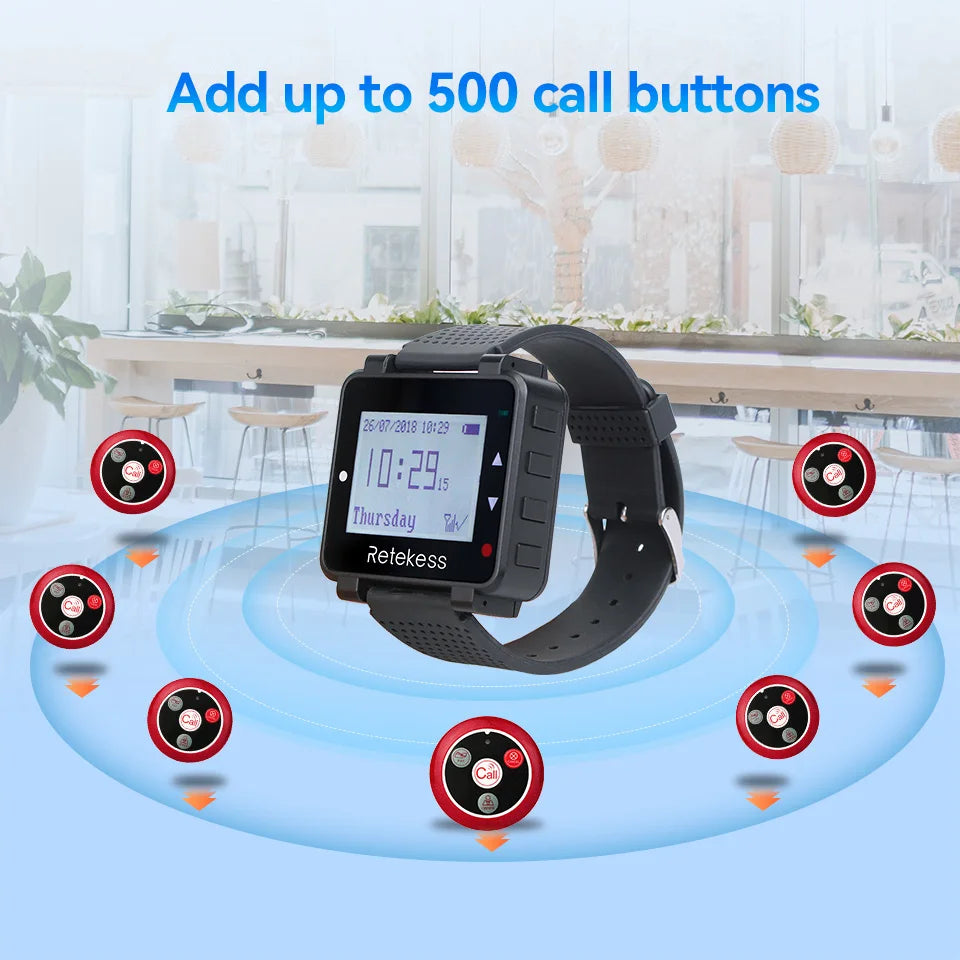 Wireless Waiter Calling System Restaurant Pager T128 Watch Receiver T117 Call Button Customer Service For Cafe