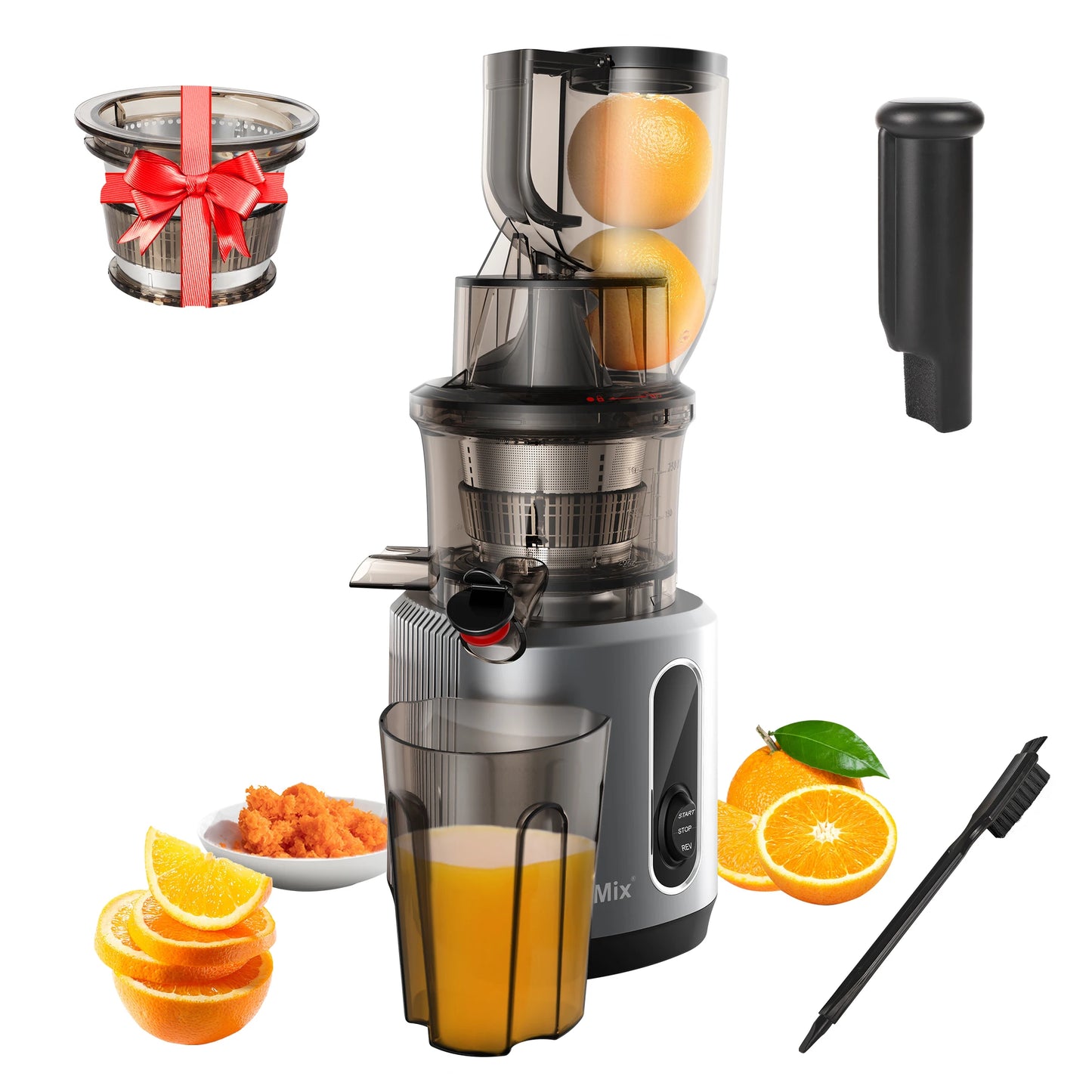 Cold Press Juicer with 78mm Feed Chute, 200W 40-65RPM Powerful Motor Slow Masticating Juice Extractor Fits Whole Fruits