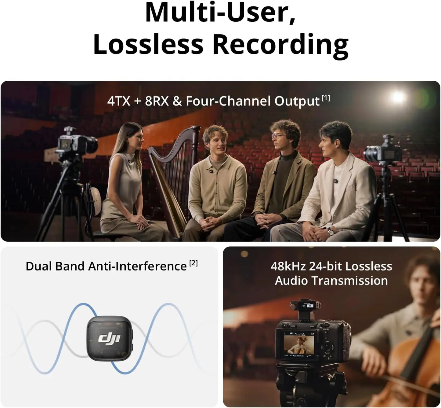 DJI Mic 3 Wireless Microphone Set with Charging Case Ultralight Adaptive Gain Control Dual Band Anti-Interference 28hrs Vlog Ready for iPhone Camera Android