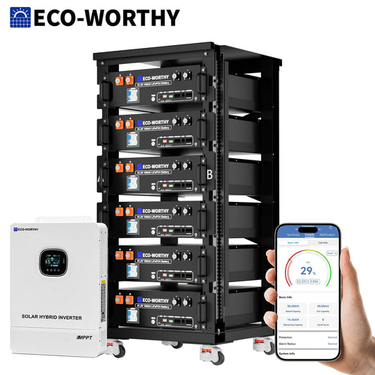 Home Backup Power 6PCS 30.72kwh 48V 100AhLiFePO4 Lithium Battery +10KW 48V Off-grid Inverter for Solar Energy