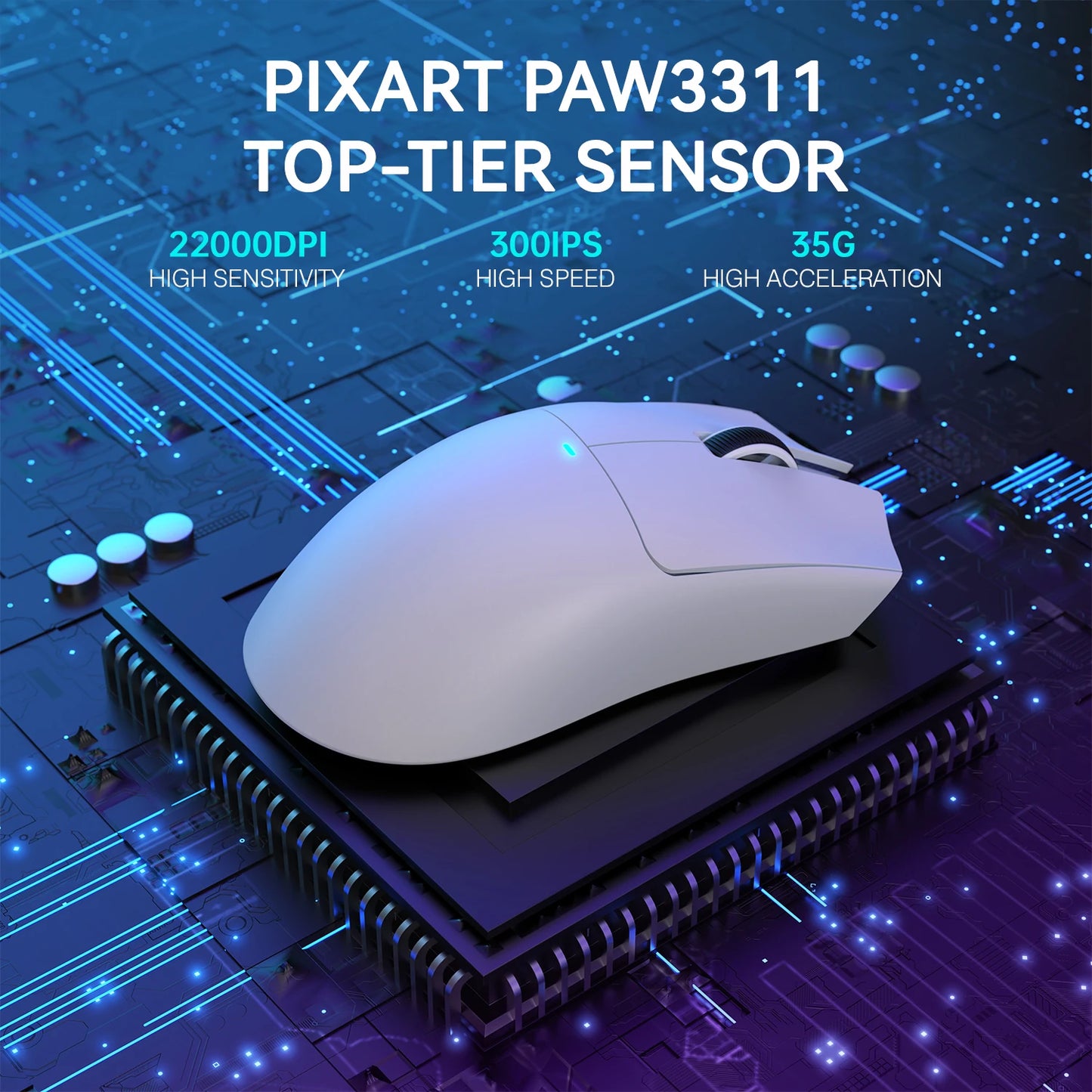 Lightweight Wireless Gaming Mouse with RGB Backlight Charging, Up to 22K DPI, PAW3311 Optical Sensor, HUYU Swit