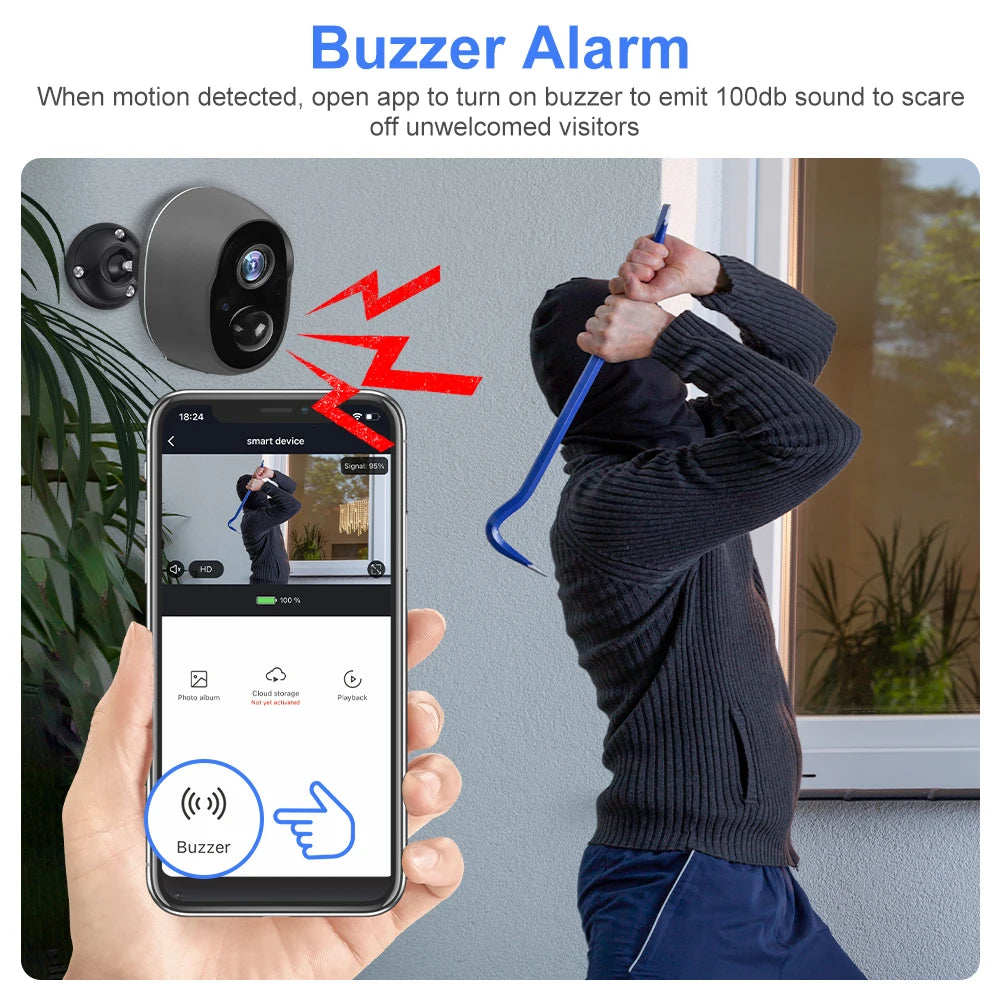 100% Wire-Free Tuya Smart 5200mAh 3.5W Solar Battery Outdoor Wireless WiFi 3MP PIR Security Protection Siren Infrared IR Camera