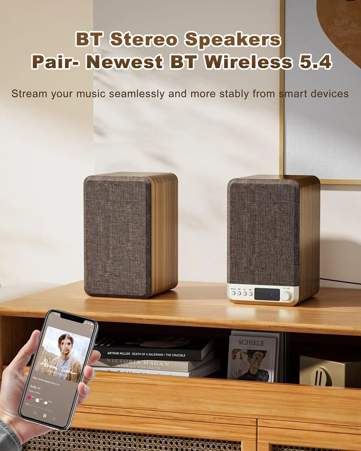 60W Active Bookshelf Speakers for Turntable, PC, Bluetooth 5.4, AUX/RCA Input, 3.5" Woofer, Home Stereo Sound