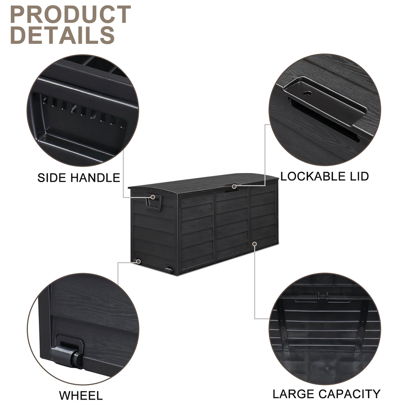 75gal 280L Outdoor Garden Plastic Storage Deck Box Chest Tools Cushions Toys Lockable Seat BLACK