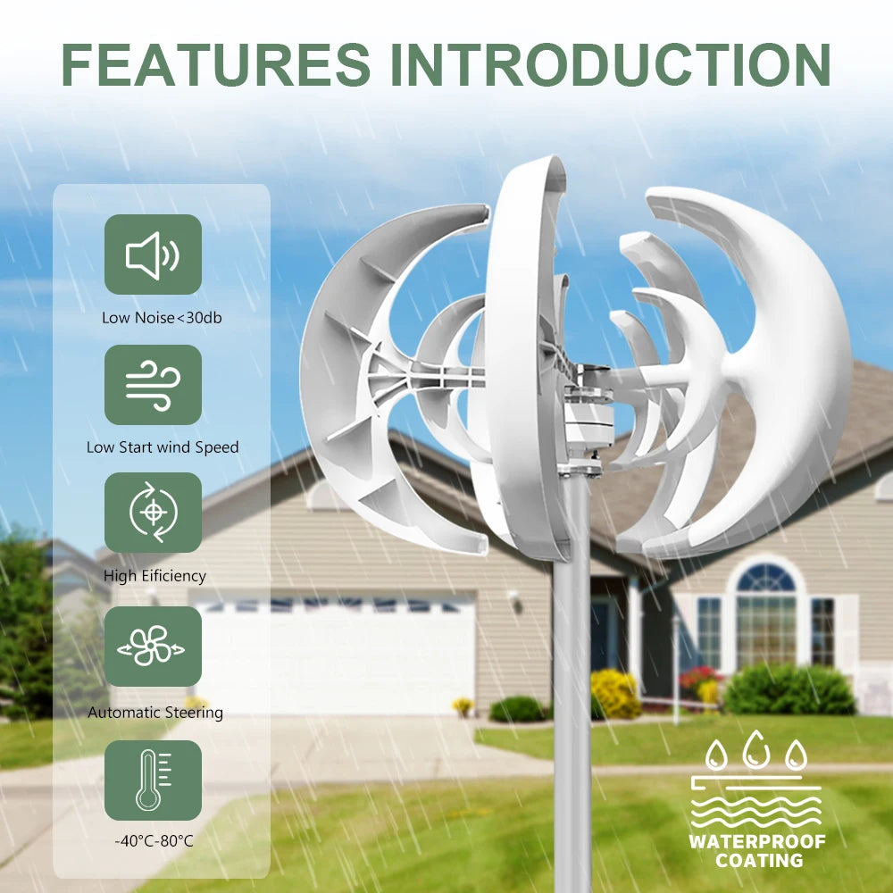 5000W 48V Vertical Axis Wind Turbine Windmill Energy Charging Home Camping With Solar Lithium Battery System