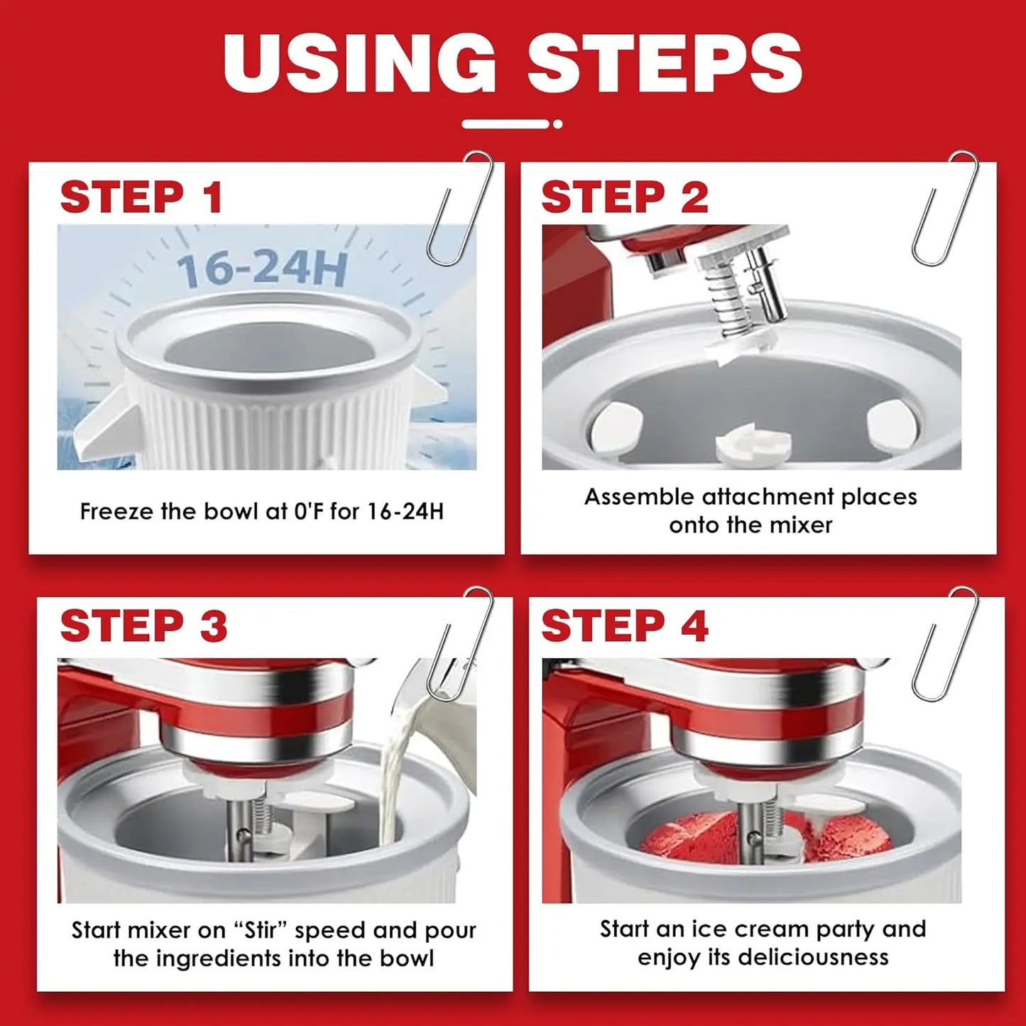 Ice Cream Maker Attachment for KitchenAid Stand Mixers, 2 Quart Frozen Ice Cream, Sorbet & Gelato Maker, Fits 4.5/5QT & 6QT KitchenAid Mixers