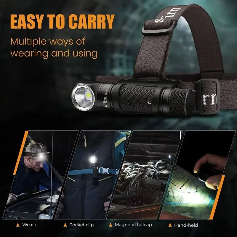 LED EDC Headlamp 18650 Rechargeable Lamp 1200lm Bright Outdoor Fishing Torch with Magnet TailCap