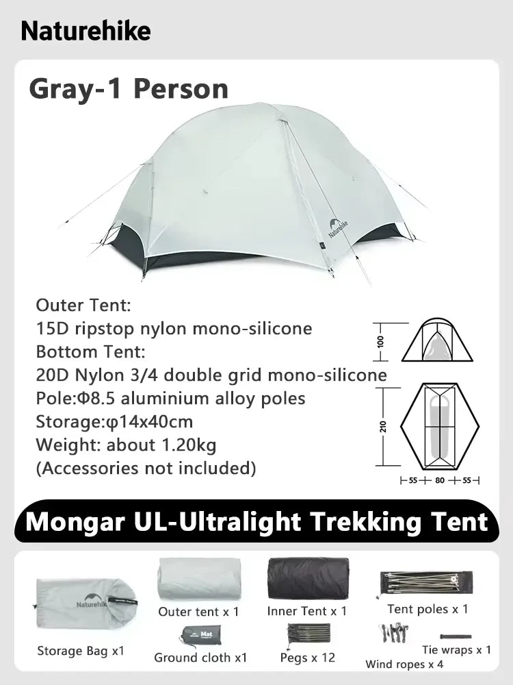 Ultralight Backpacking Tent 15D Nylon Waterproof Hiking Tent 1/2 Person Riding Travel Trekking Shelter Tent