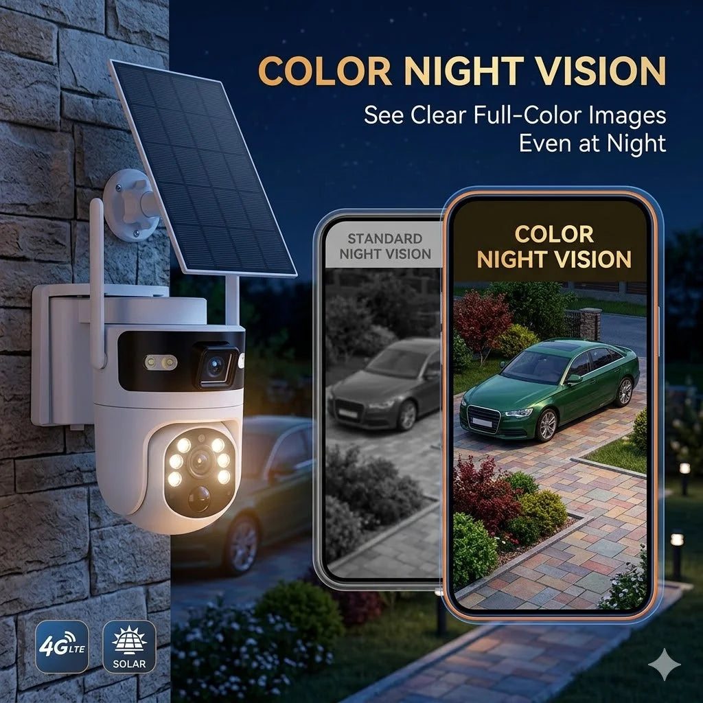4G Solar Security Camera 2 Pack Dual Lens Outdoor PTZ Wireless CCTV Camera with 4G LTE Connection Solar Powered AI Human Detection Color Night Vision Two Way Audio Motion Alerts Remote App View IP66 Waterproof for Farm Yard G
