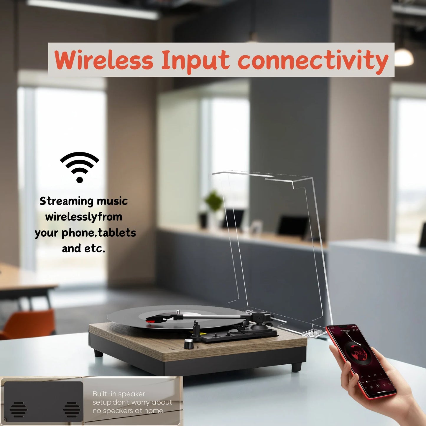 Record Player Portable Suitcase Audio with Built-in Speakers, 3-Speed Vinyl Spinne