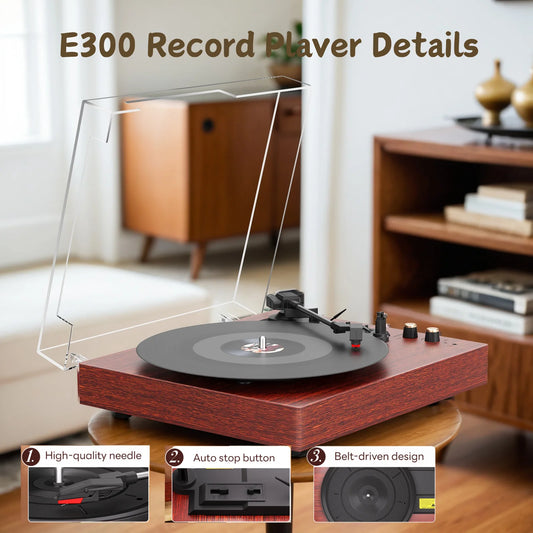 Record Player  Bluetooth Vintage Audio Turntables 3-Speed 33/45/78RPM Vinyl Spinner with Speakers, Headphone Jack, AUX-in