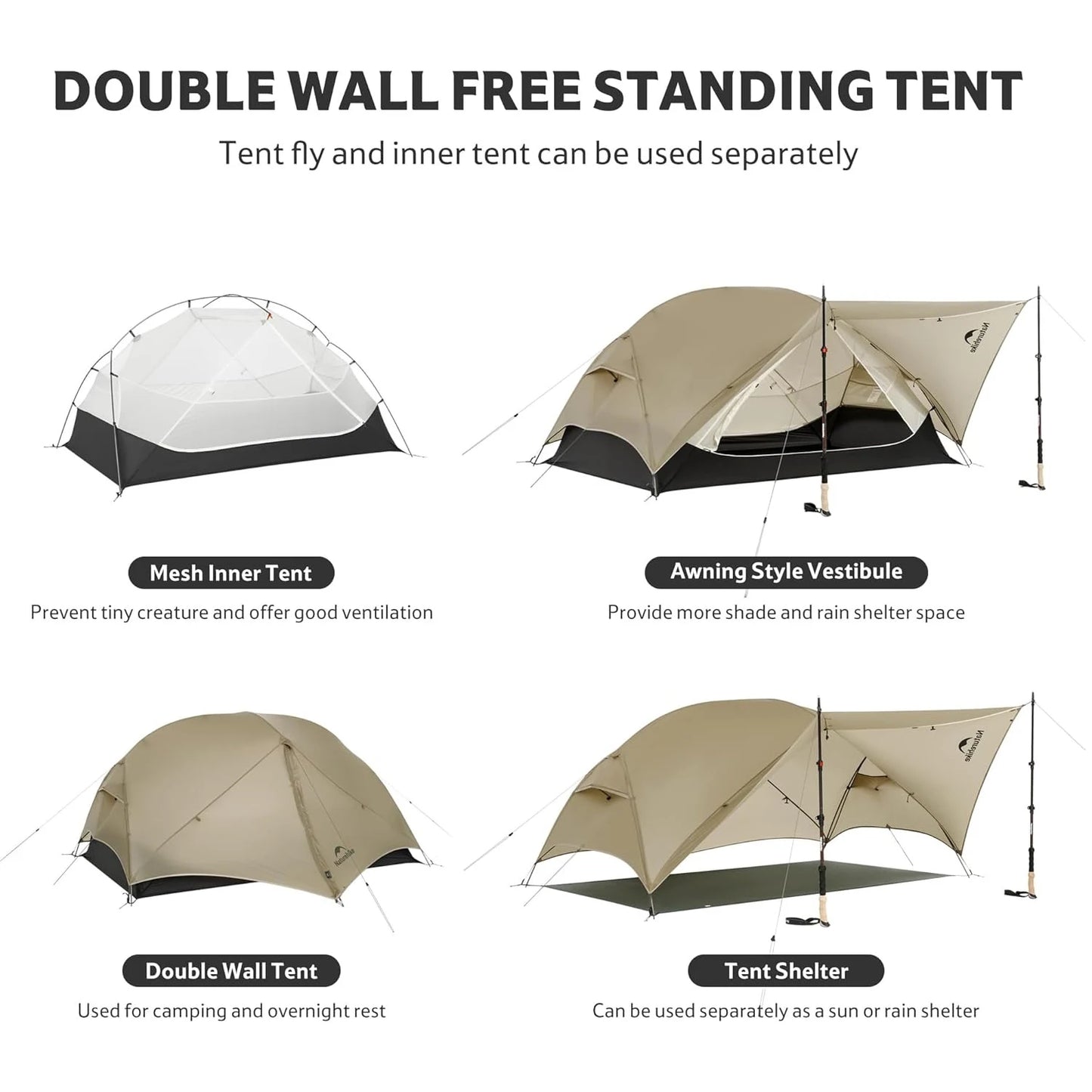 Ultralight Backpacking Tent 15D Nylon Waterproof Hiking Tent 1/2 Person Riding Travel Trekking Shelter Tent