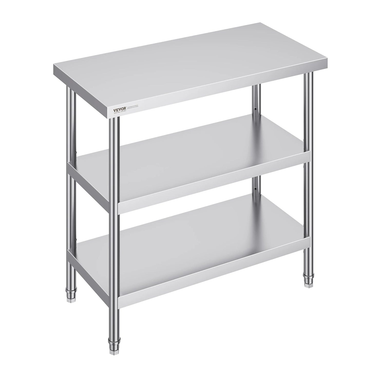 Stainless Steel Food Prep Table Commercial Kitchen Worktable with 2 Adjustable Undershelf for BBQ Kitchen Garage