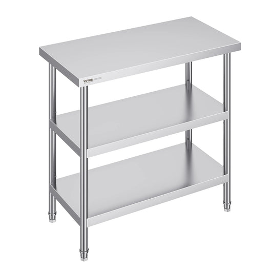 SucceBuy Stainless Steel Food Prep Table Commercial Kitchen Worktable with 2 Adjustable Undershelf for BBQ Kitchen Garage