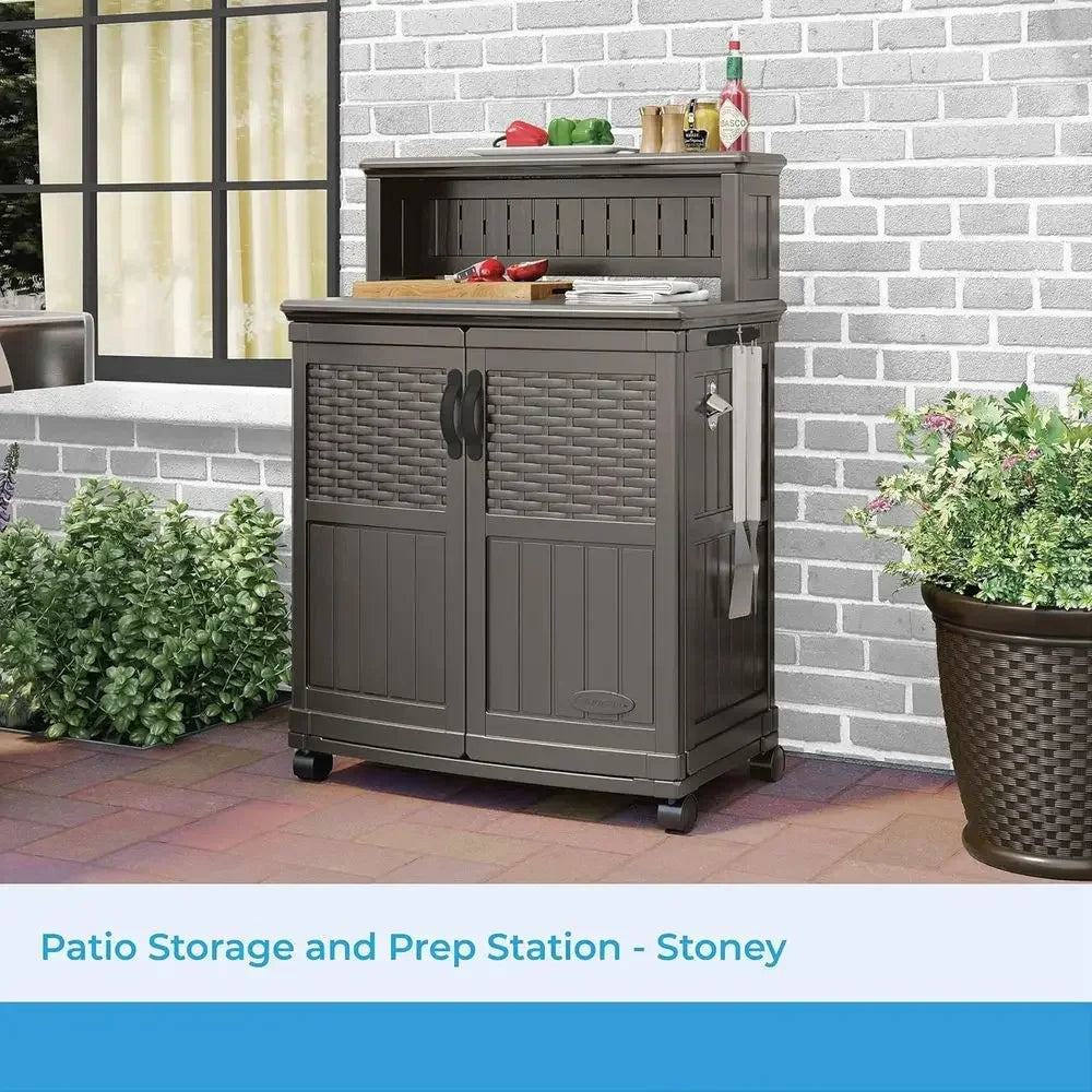 47-Gallon Outdoor Rolling Storage Cabinet with Adjustable Shelves and Utensil Hooks, American-Made Grill Prep Station