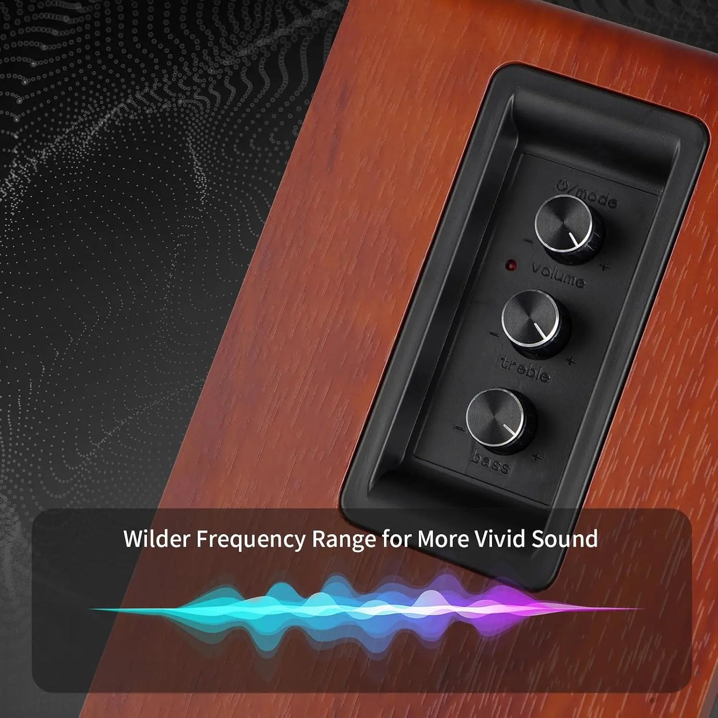 Bluetooth 5.3 Bookshelf Speakers, 60W Powered with Remote, LED Display, Carbon Fiber Woofer, RCA/AUX, Wooden, for Turntable PC TV Gaming Brown