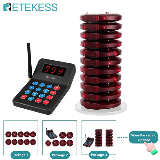 Wireless Restaurant Paging System Coaster Vibrater Buzzer Receiver 2-Way Charge for Cafe Food Trucks