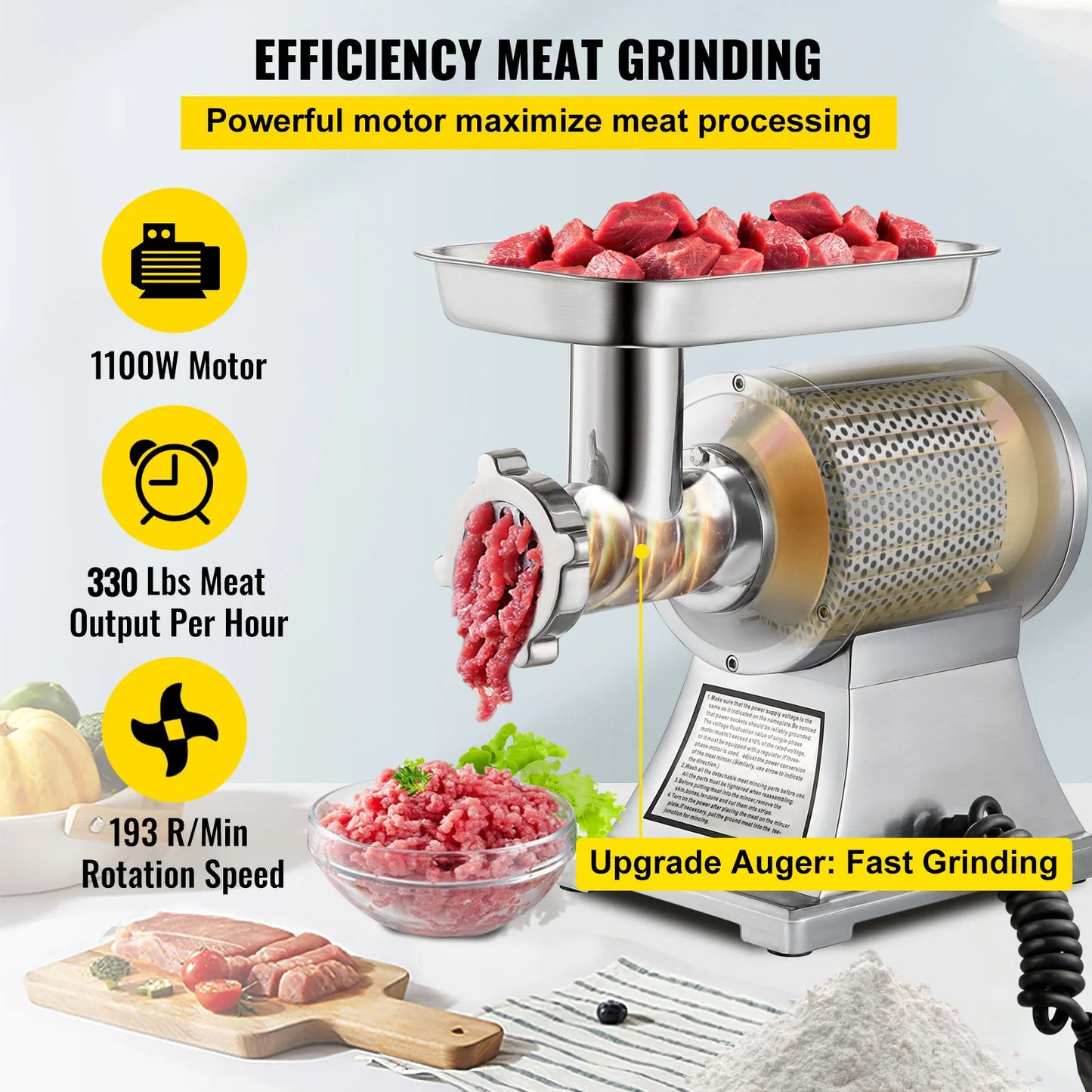 Electric Meat Mincer 330LBS/H Capacity Meat Grinder Machine, Stainless Steel Meat Grinder Commercial Sausage Stuffer Maker for Home & Commercial Use
