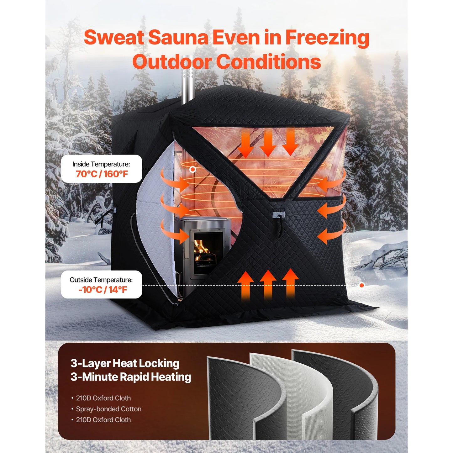 Outdoor Sauna Tent Pro Portable Steam & Dry Sauna for 4 Persons Heavy-Duty Oxford Cloth & Carbon Steel for Camping Home