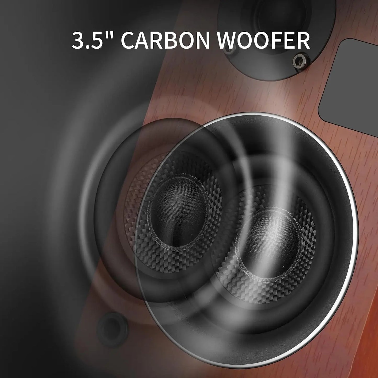 Bluetooth 5.3 Bookshelf Speakers, 60W Powered with Remote, LED Display, Carbon Fiber Woofer, RCA/AUX, Wooden, for Turntable PC TV Gaming Brown