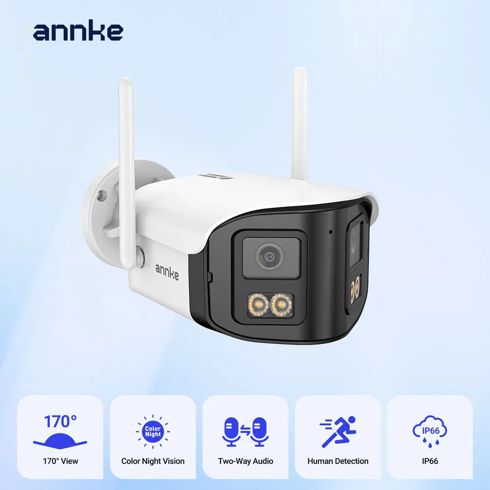 4MP Dual Lens WiFi Dual Band Security Camera Outdoor 170° Angle Full Color Night Vision Two-Way Audio Wireless PoE Cam