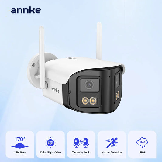4MP Dual Lens WiFi Dual Band Security Camera Outdoor 170° Angle Full Color Night Vision Two-Way Audio Wireless PoE Cam