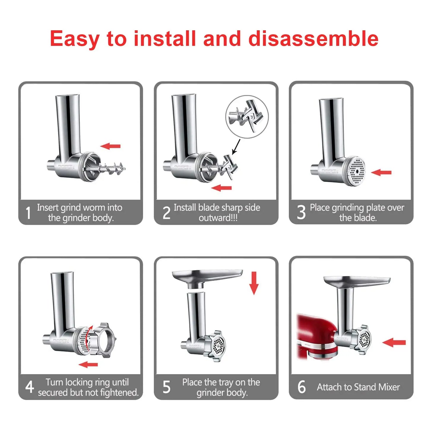 Metal Meat Grinder Attachment for KitchenAid Stand Mixer with 4 Grinding Plates 3 Sausage Tubes 2 Blades
