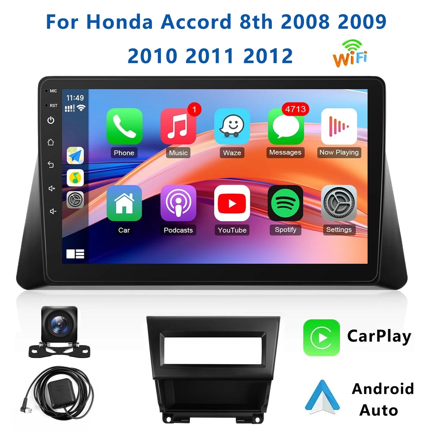 Android 15 Car Radio Video Audio Multimedi Player for Honda Accord 8 US 2008-2013 CarPlay GPS Navi DSP Stereo Split Screen WIFI