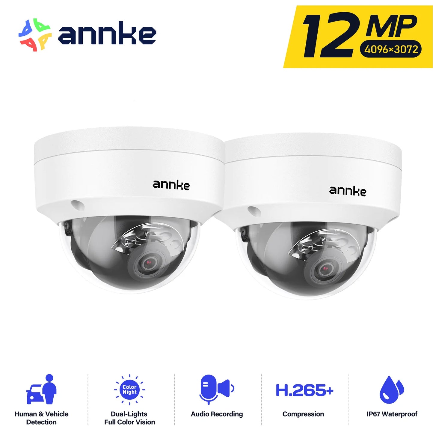12MP Outdoor Smart Dual Light PoE Security Camera Color IR Night Vision Built-in Microphone IP67 Smart Home H.265+