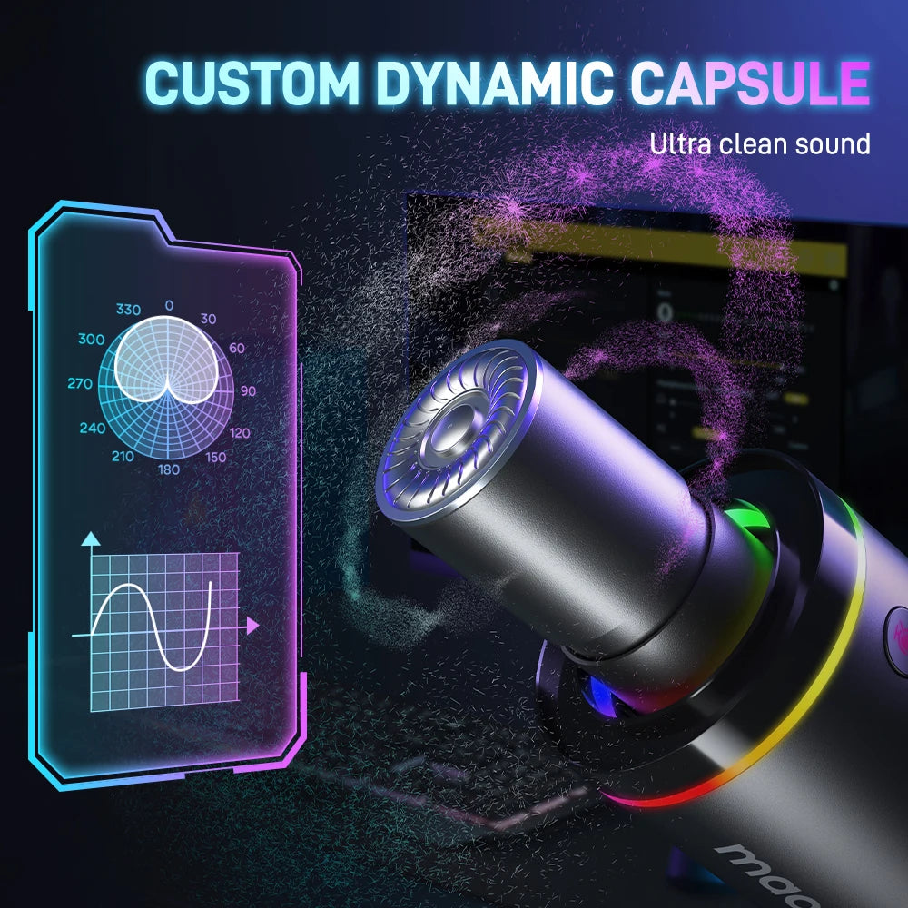 XLR/USB Dynamic Microphone for Gaming Recording Streaming Youtube Metal Mic with Software Tap-to-Mute Gain Knob