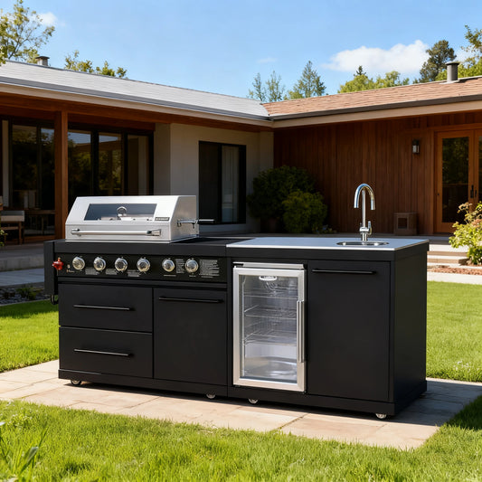 Premium Villa Patio BBQ Grill, Household Charcoal Grill, Multifunctional Outdoor Kitchen Gas BBQ Station with Cabinet