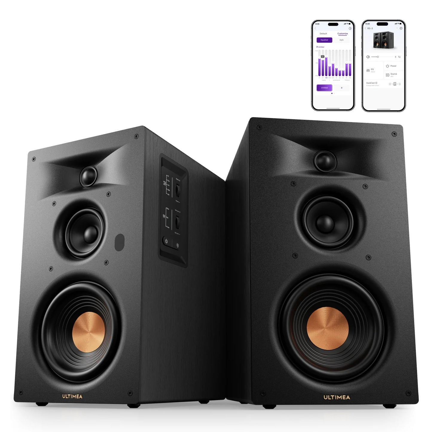 3-Way Bookshelf Speakers with 5.25'' Woofer, 70W RMS, App Control, Edge Horn Tech&BassMX for Home Theater, Record Player
