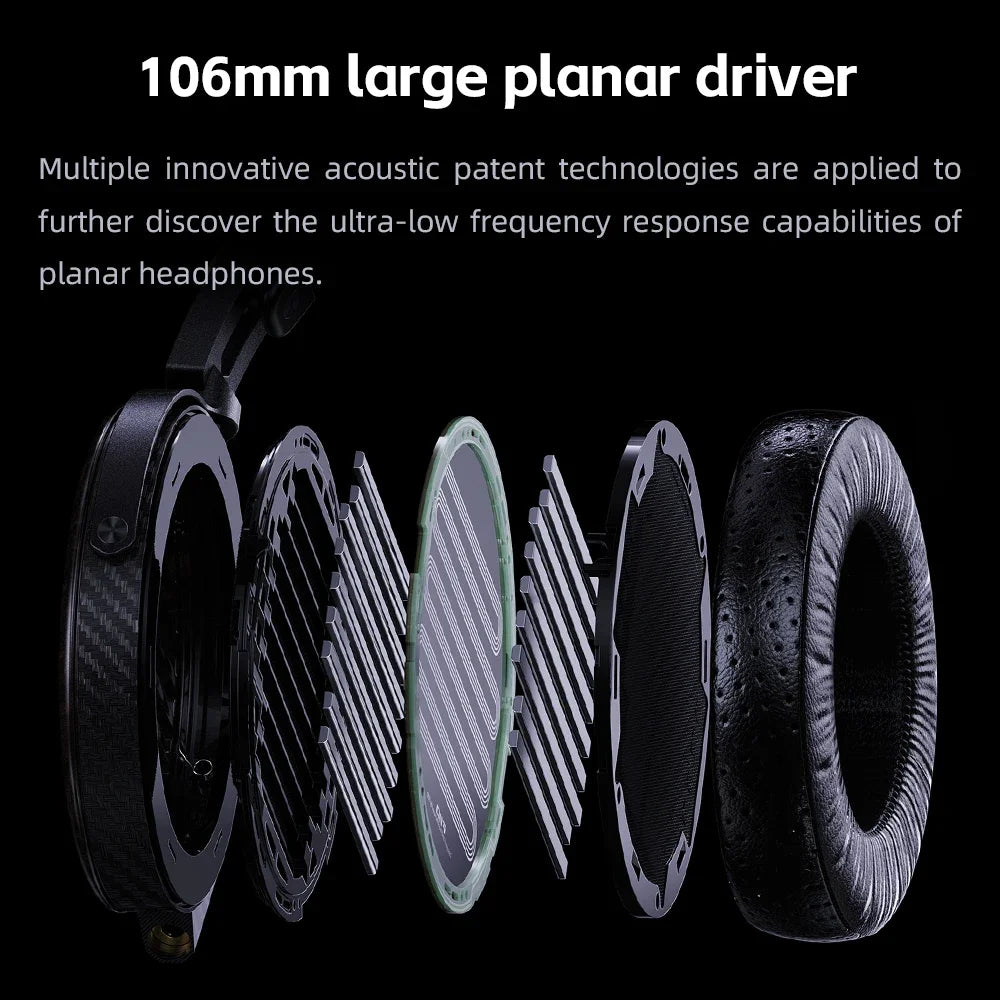 FiiO FT7 Gold Diaphragm Open-Back 106mm Large Planar Headphone Hi-Res Audio Music Wired Headset 4.4mm Large Carbon Fiber Body