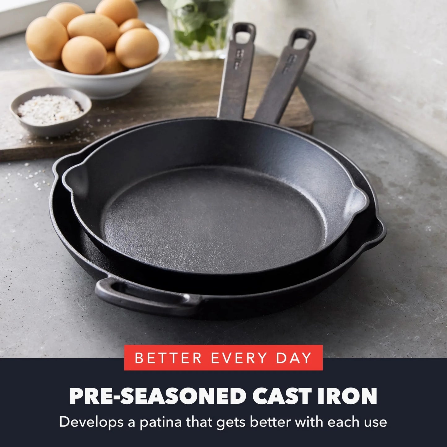 4-Piece Pre-Seasoned Cast Iron Skillet Cookware Set, Black