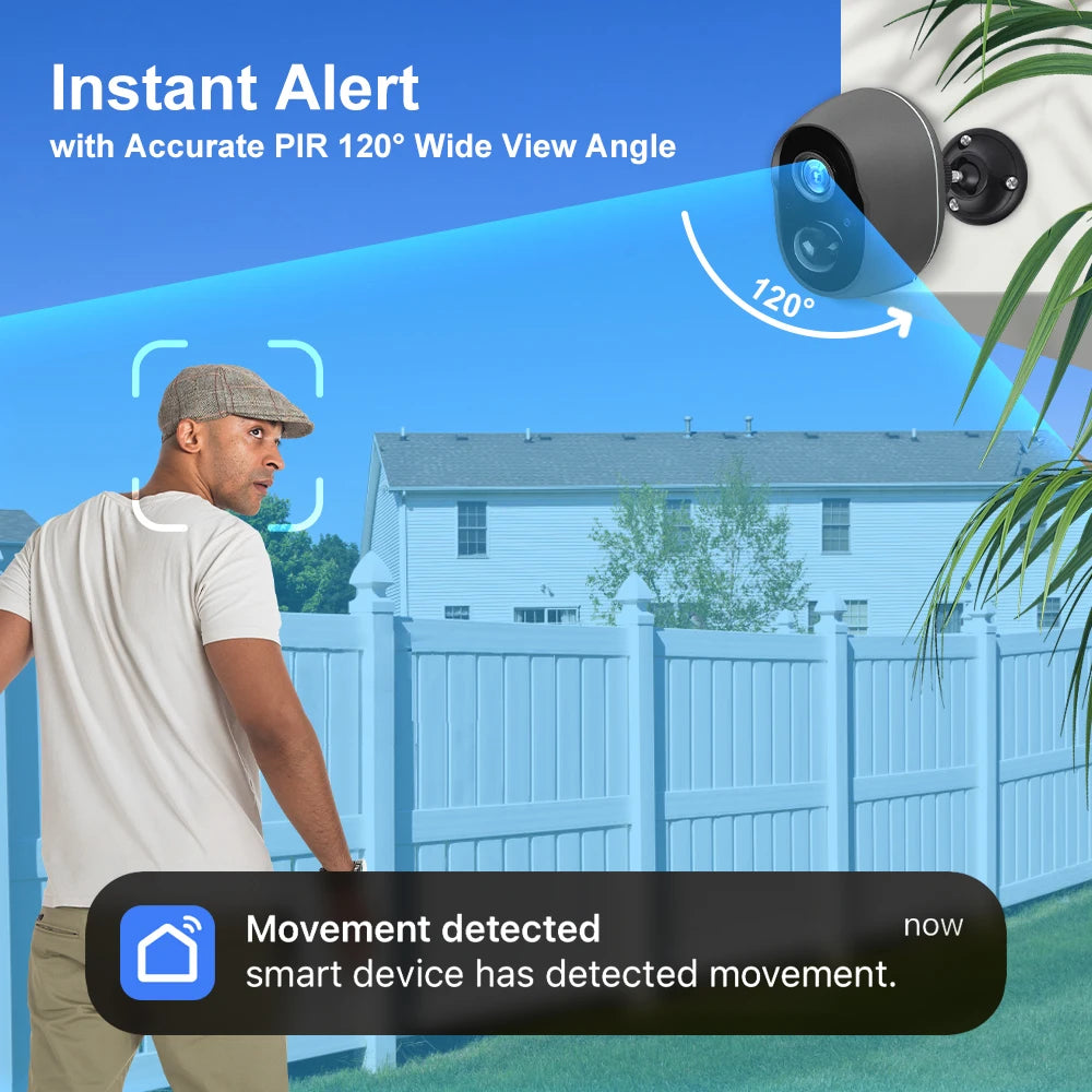 100% Wire-Free Tuya Smart 5200mAh 3.5W Solar Battery Outdoor Wireless WiFi 3MP PIR Security Protection Siren Infrared IR Camera
