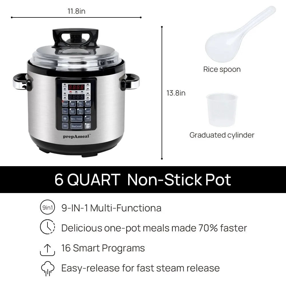 9-in-1 Electric Pressure Cooker 6QT Multi-Functional Programmable Non-Stick