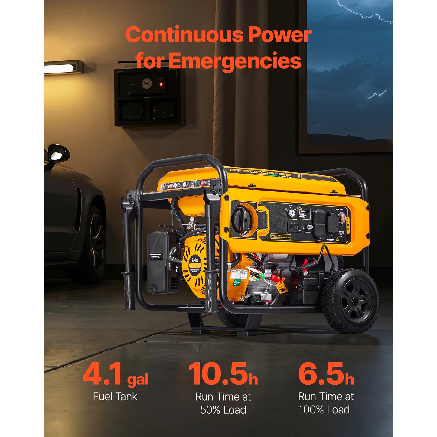 Portable Generator 4650W Peak Watt & 4130W Peak Watt Dual Fuel Generator Home Generators with Electric Start CO Sensor